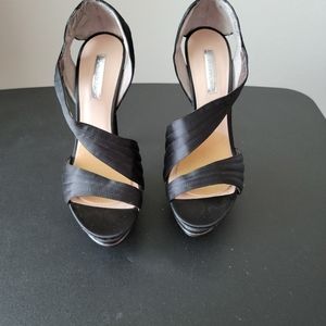 H by Halston, black satin 5.5" heels, 9.5